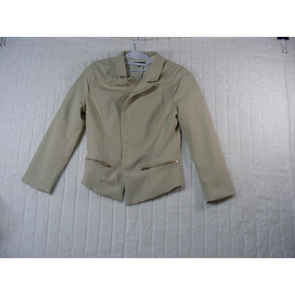 RolyPoly Blazer Women Size S Tan Excellent Zip Accent RP9072 Open Front Jacket